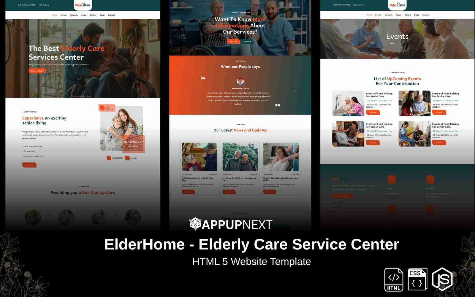 ElderHome - Elderly Care Service Center - HTML 5 Website Template - v1