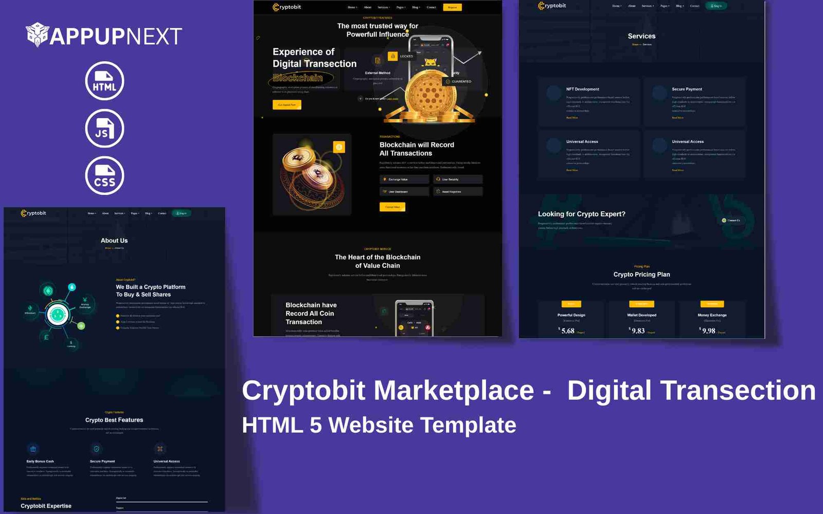 Cryptobit Marketplace - Digital Transection - HTML 5 Website Template - v3