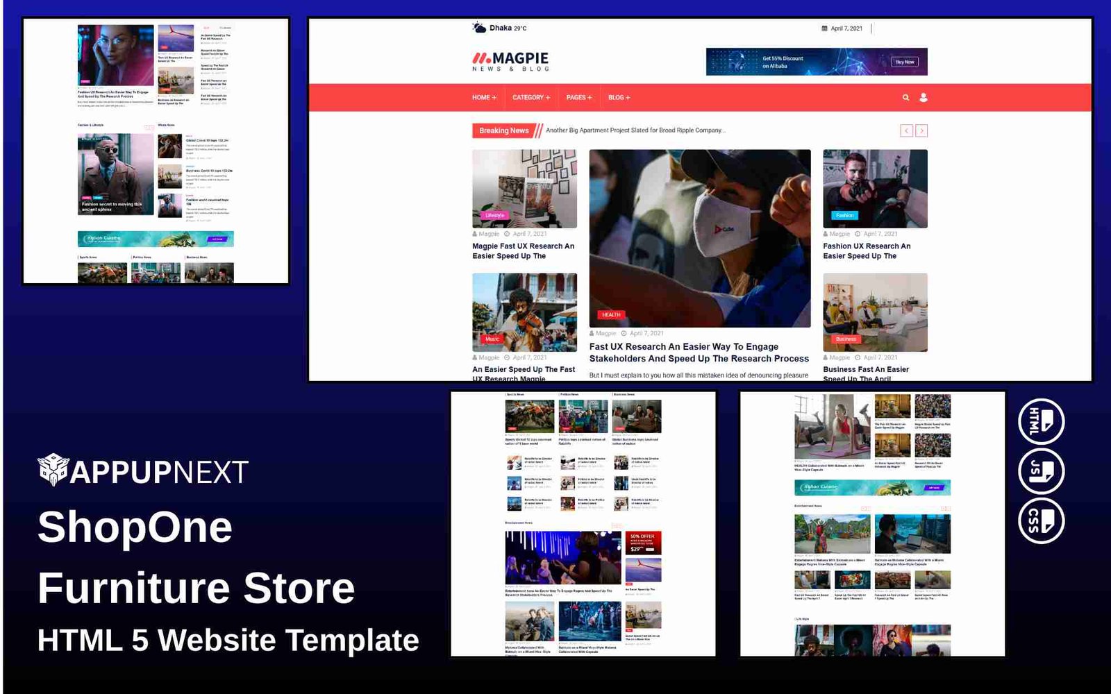 Magpie - Blog, Magazine - HTML 5 Website Template - v7