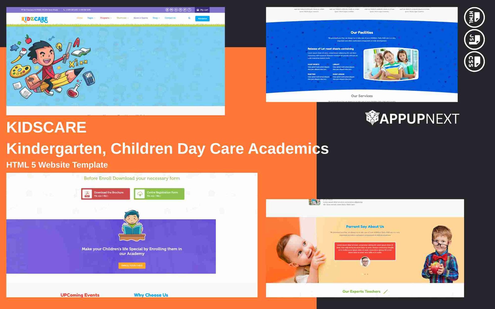 KIDSCARE - Kindergarten, Children Day Care Academics  - HTML 5 Website Template - v7